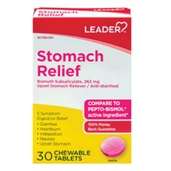 Leader Stomach Relief, Bismuth Subsalicylate 262 mg Chewable Tablet - 30 count