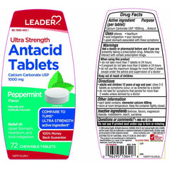 Leader Ultra Strength Antacid Tablets, Peppermint Flavor - 72 count