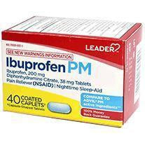 Leader Ibuprofen PM Caplets, Ibuprofen 200mg and Diphenhydramine 38mg, 40 Count