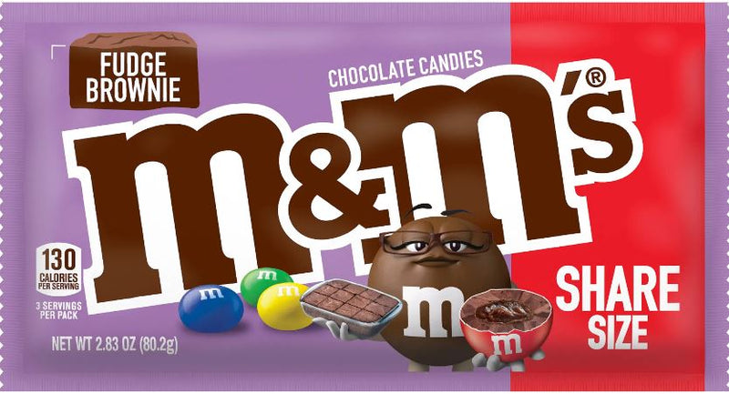 M&M's Chocolate Candies, Fudge Brownies Share Size, 2.83 Oz., 1 Bag