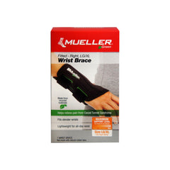 Mueller Green Fitted Wrist Brace, Black, Right Hand, Large/Extra Large, 1 Count