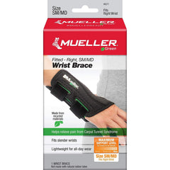 Mueller Green Fitted Wrist Brace, Black, Right Hand, Small/Medium, 1 Count