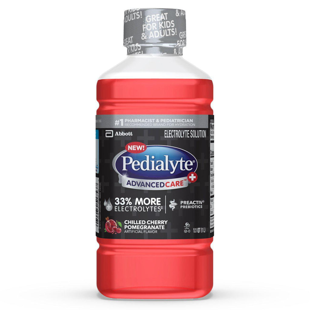 Pedialyte AdvancedCare+ Electrolyte Drink with 33% More Electrolytes and has PreActiv Prebiotics, Chilled Cherry Pomegranate, 33.8 oz (1 Liter)