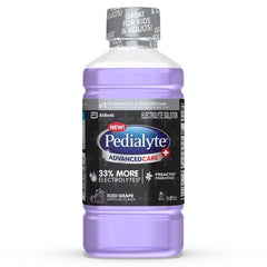 Pedialyte AdvancedCare+ Electrolyte Drink with 33% More Electrolytes and has PreActiv Prebiotics, Iced Grape, 33.8 oz (1 Liter)