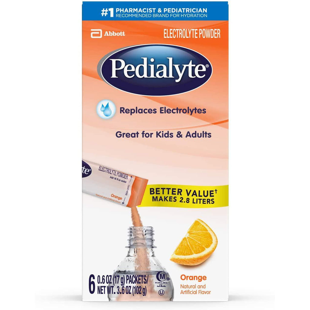 Pedialyte Electrolyte Powder, Electrolyte Drink, Orange, 6 x 0.6 oz Powder Sticks (3.6 oz Count)
