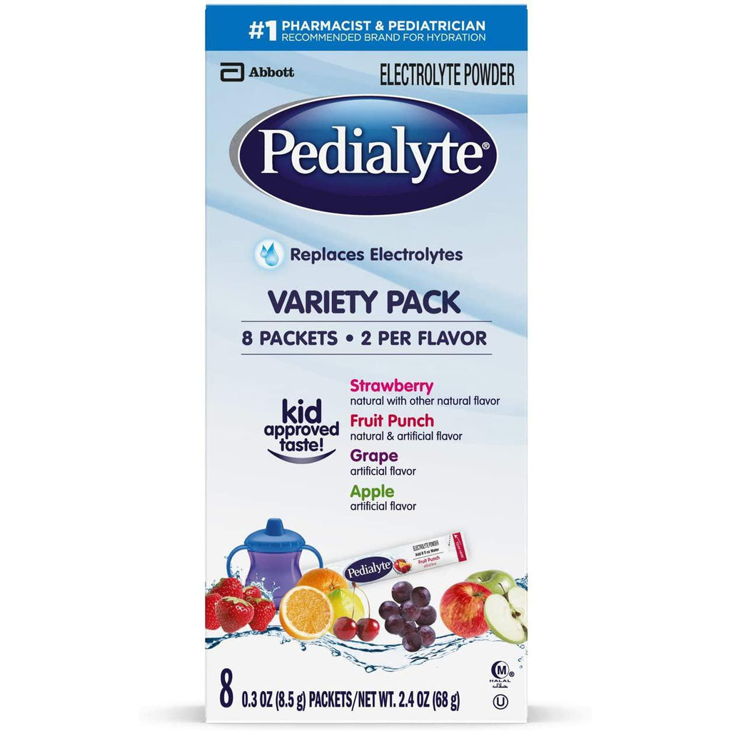 Pedialyte Electrolyte Powder, Variety Pack, 8 x 0.3 Oz Powder Packs (2.4 oz Count)