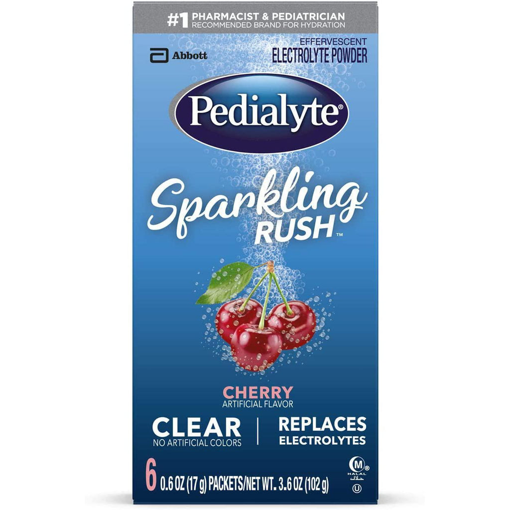 Pedialyte Sparkling Rush Electrolyte Powder, Cherry, Sparkling Electrolyte Hydration Drink, 6 x 0.6 oz Powder Pack (3.6 oz Count)