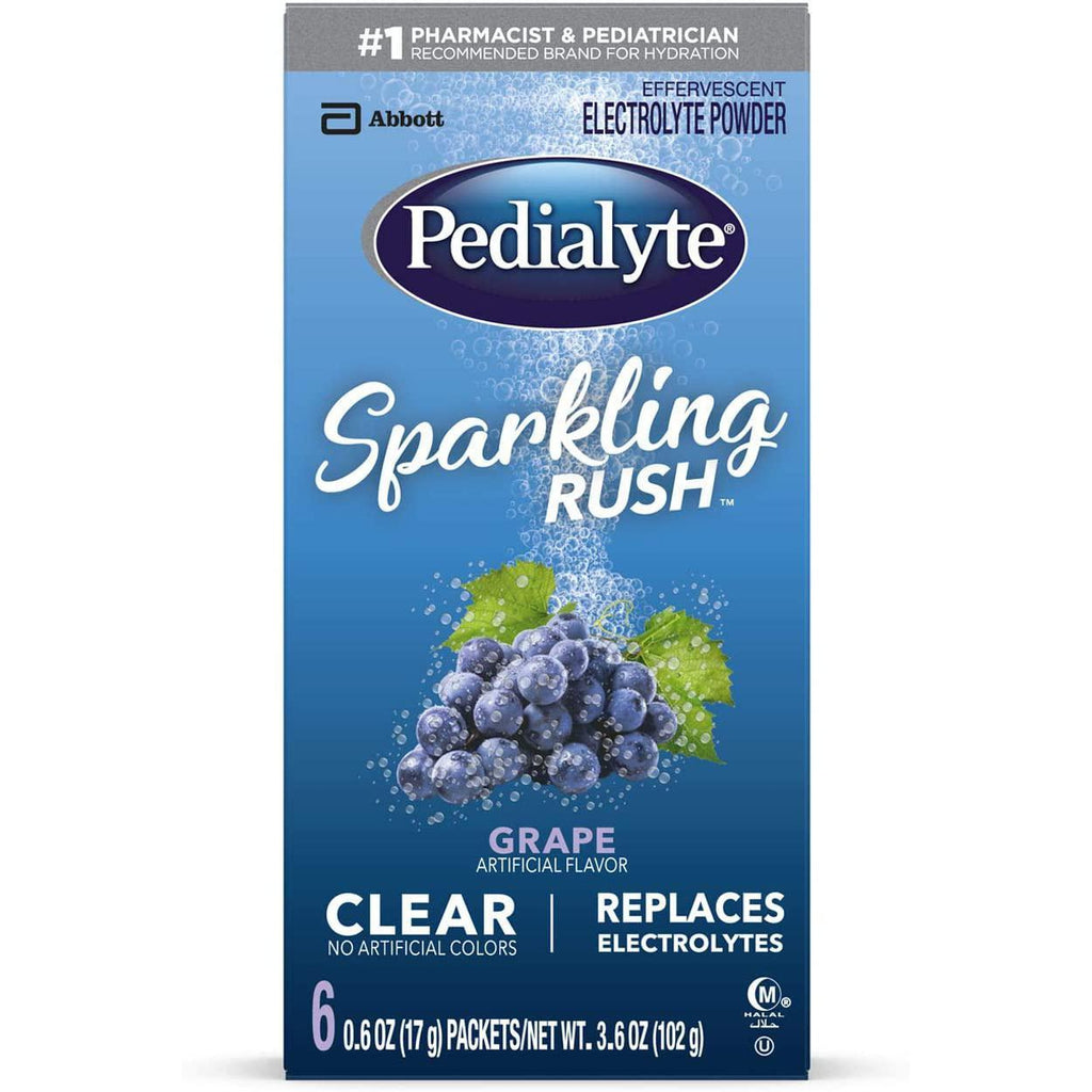 Pedialyte Sparkling Rush Electrolyte Powder, Grape, Sparkling Electrolyte Hydration Drink, 6 x 0.6 oz Powder Pack (3.6 oz Count)