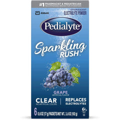 Pedialyte Sparkling Rush Electrolyte Powder, Grape, Sparkling Electrolyte Hydration Drink, 6 x 0.6 oz Powder Pack (3.6 oz Count)