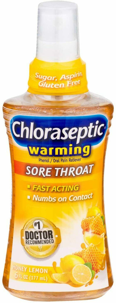 Chloraseptic Warming Sore Throat Spray, Honey Lemon Flavor, Sugar Free, 6 fl oz*