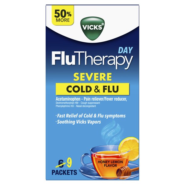 Vicks FluTherapy Day Severe Cold & Flu Acetaminophen - 9 Packets - Hot Drink