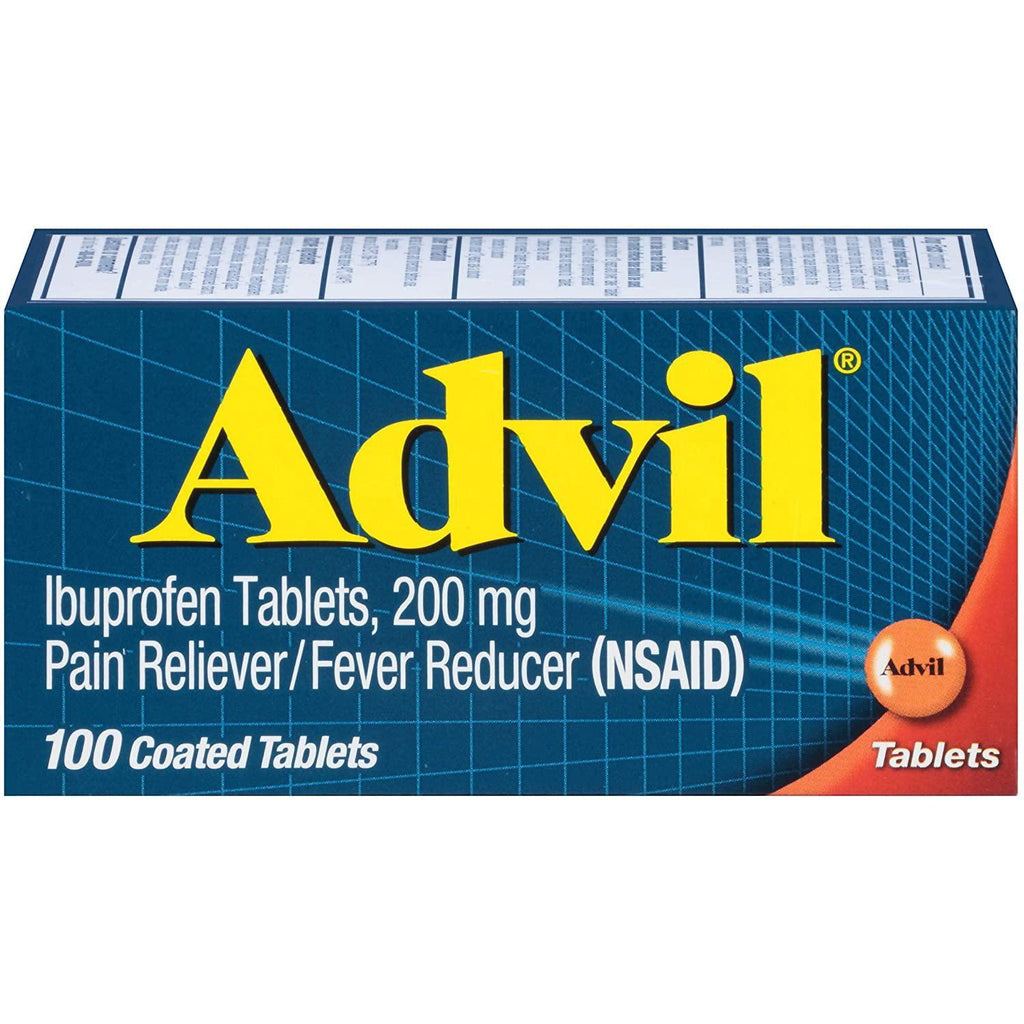 Advil Coated Tablets Pain Reliever and Fever Reducer, Ibuprofen 200mg, 100 Count