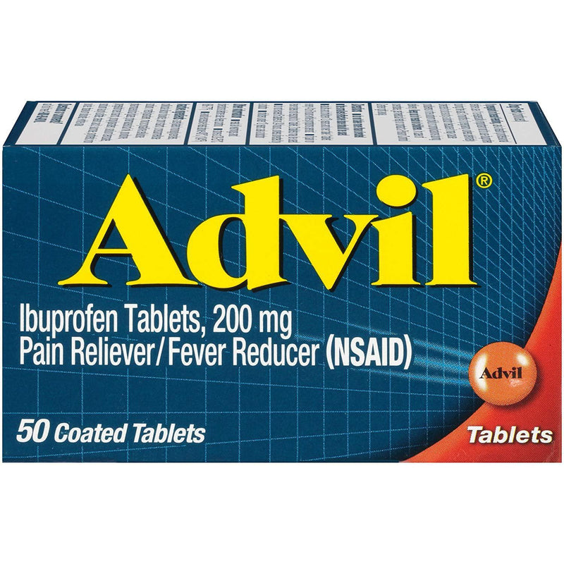 Advil Coated Tablets Pain Reliever and Fever Reducer, Ibuprofen 200mg, 50 Count