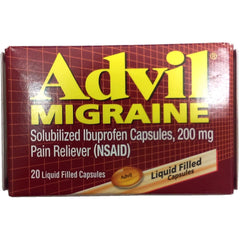 Advil Migraine Pain Reliever Liquid Filled Capsules, Solubilized Ibuprofen 200mg, 20 Count