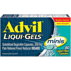 Advil Liqui-Gels Minis Pain Reliever and Fever Reducer, Ibuprofen 200mg, 80 Count