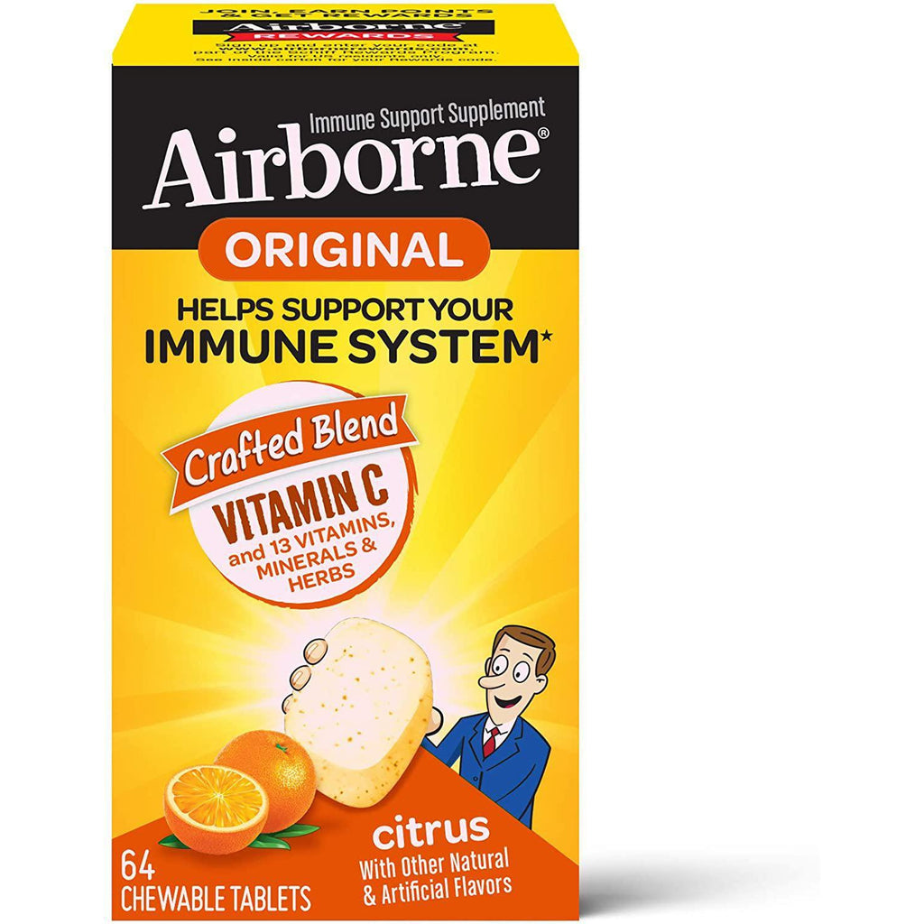Airborne Original Vitamin C 1000 mg, Citrus Flavor, 64 chewable tablets
