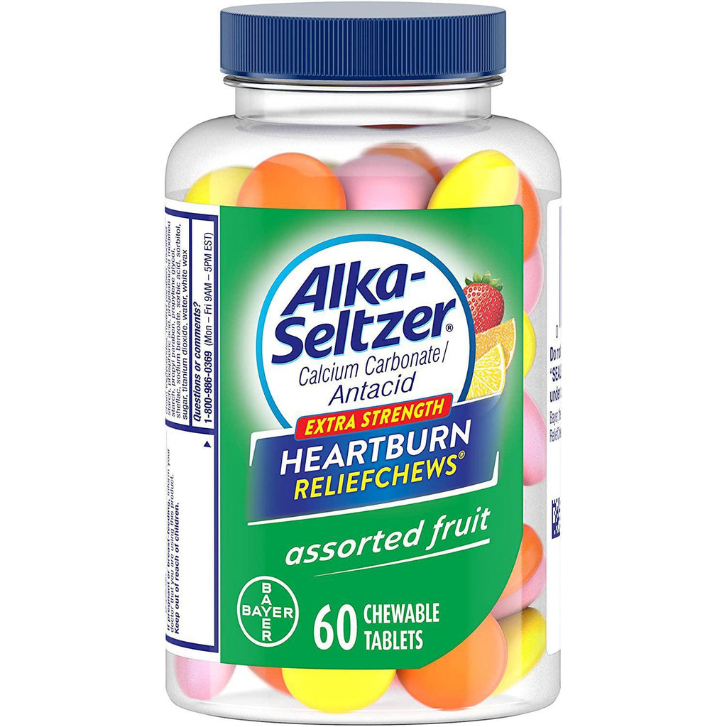 Alka Seltzer Extra Strength Heartburn Relief Chews, Assorted Fruit Antacid Tablets - 60 count