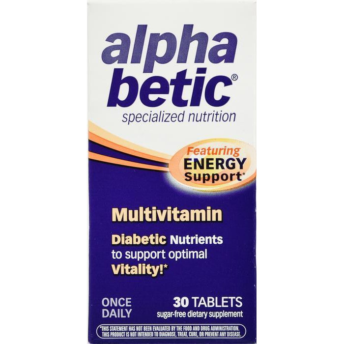 Alpha Betic Once Daily Multivitamin for Diabetics, Gluten Free, Sugar Free, Extended Energy Dietary Supplement, 30 Tablets