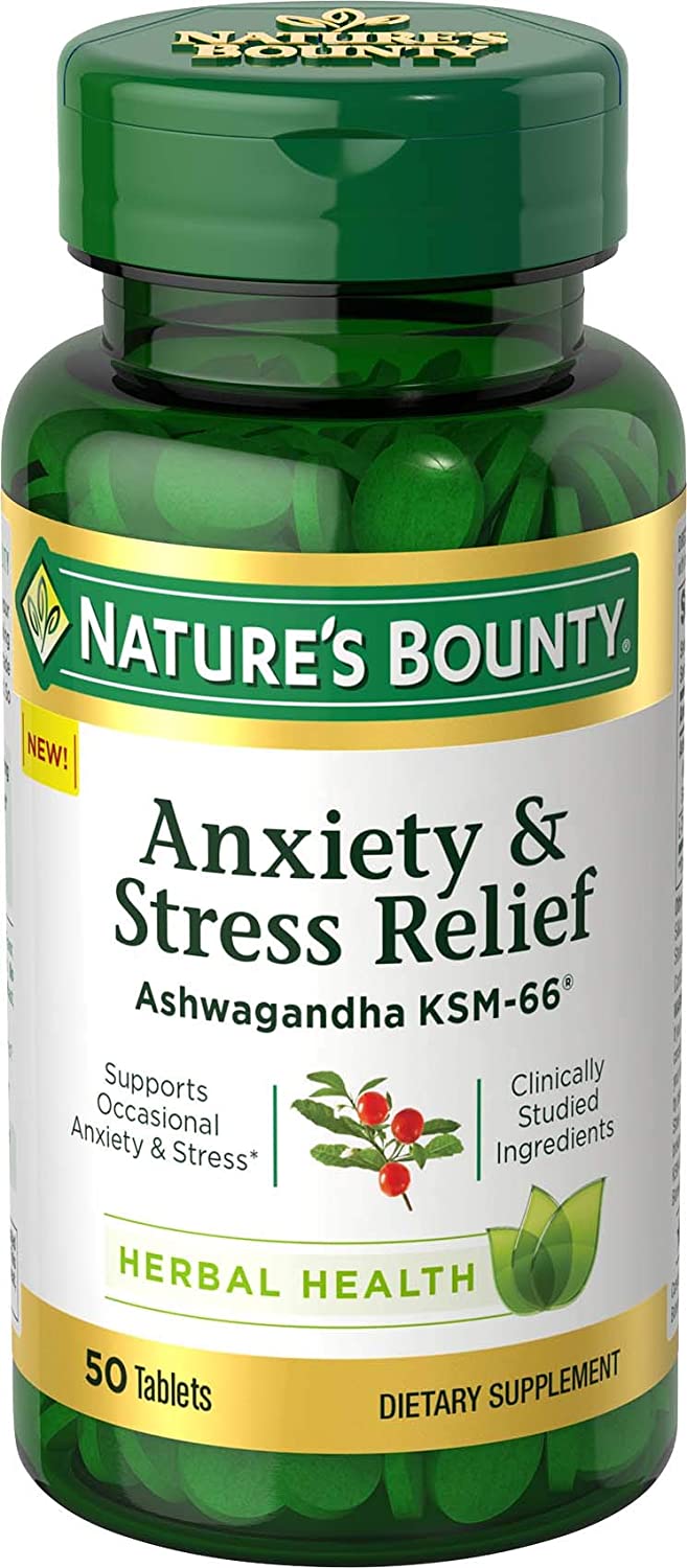 Nature's Bounty Anxiety & Stress Relief Ashwagandha Ksm-66 Tablets - 50 Count