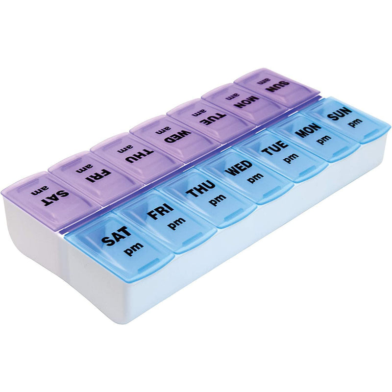 Apex Twice-A-Day Weekly Pill Organizer, Weekly Pill Organizer, 2 Times a Day Color-Coded, Easy-Open, See-Through Lids