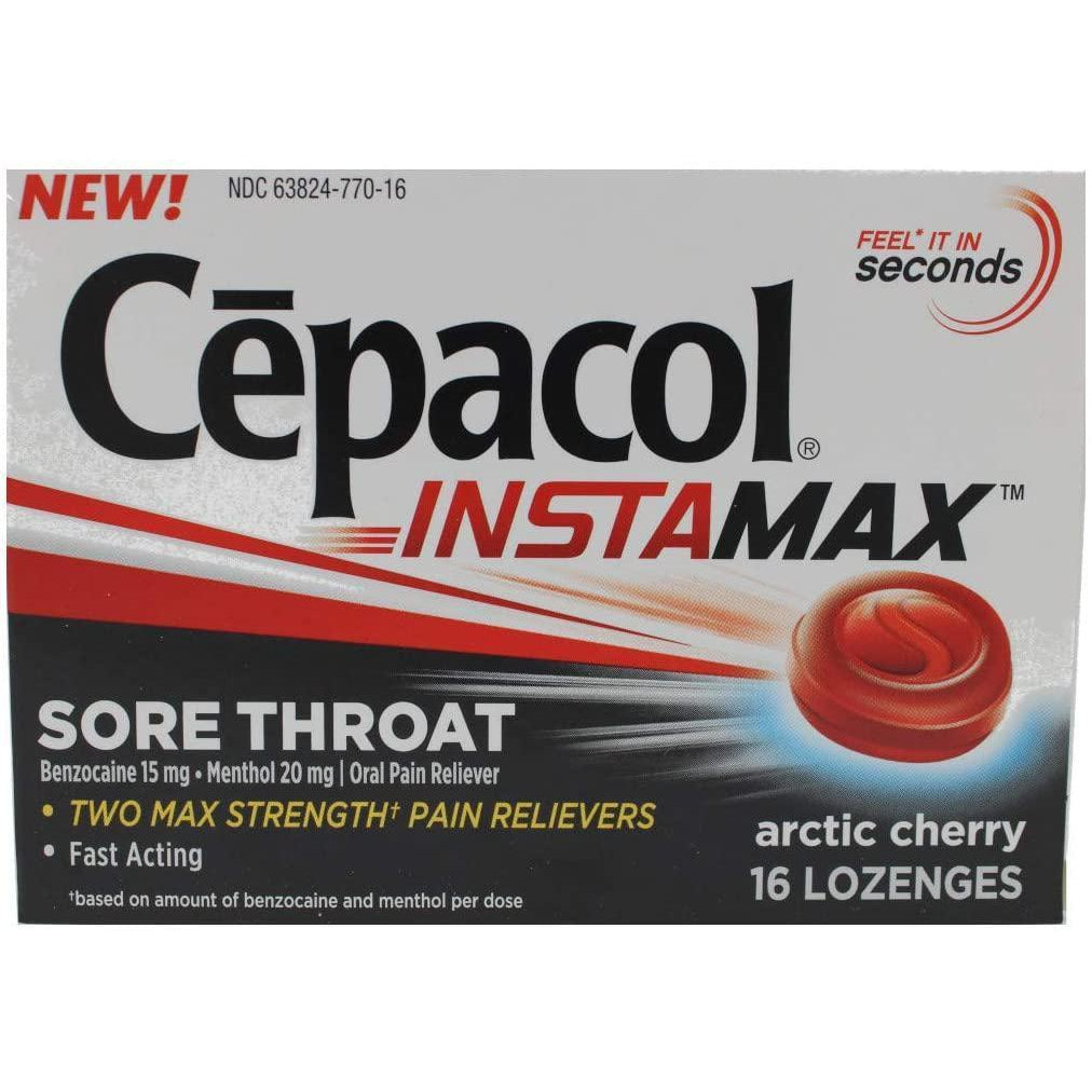 Cepacol InstaMax Sore Throat, Arctic Cherry, 16 Lozenges Each