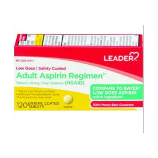 Leader 81mg Aspirin Enteric Coated Tablets, 120 Count