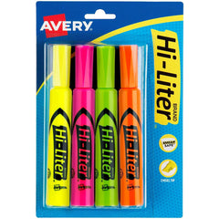 Avery Hi-Liter Desk-Style Highlighters, Smear Safe Ink, Chisel Tip, 4 Assorted Color Highlighters