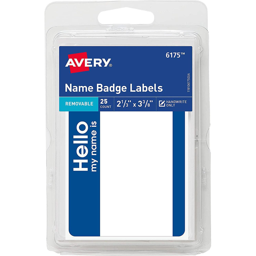 Avery Self-Adhesive Name Badge Labels with Blue Border, 25 Pack