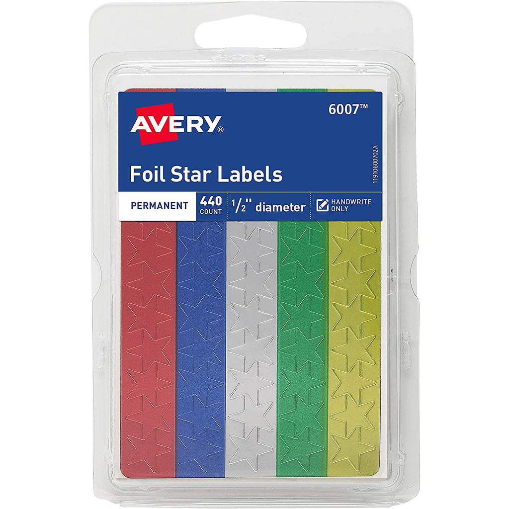 Avery Foil Star Stickers, 1/2" Diameter, Assorted Colors, 440 Count