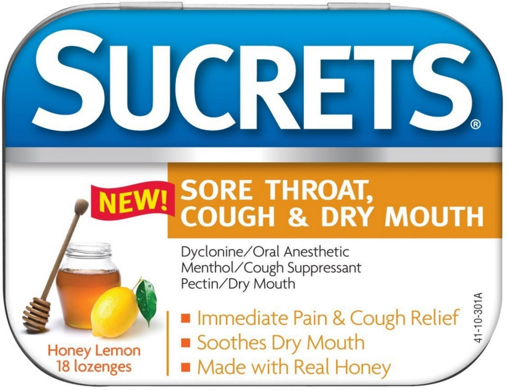 Sucrets Sore Throat, Cough & Dry Mouth Honey Lemon Lozenges - 18 lozenges*