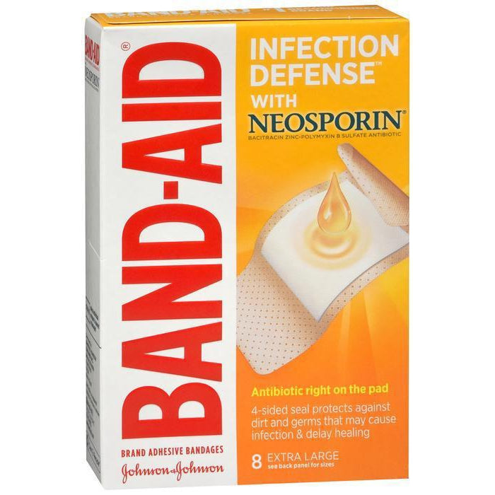 Band-Aid Brand Adhesive Bandages with Neosporin Antibiotic Ointment, 1 3/4" x 4", 8 Count