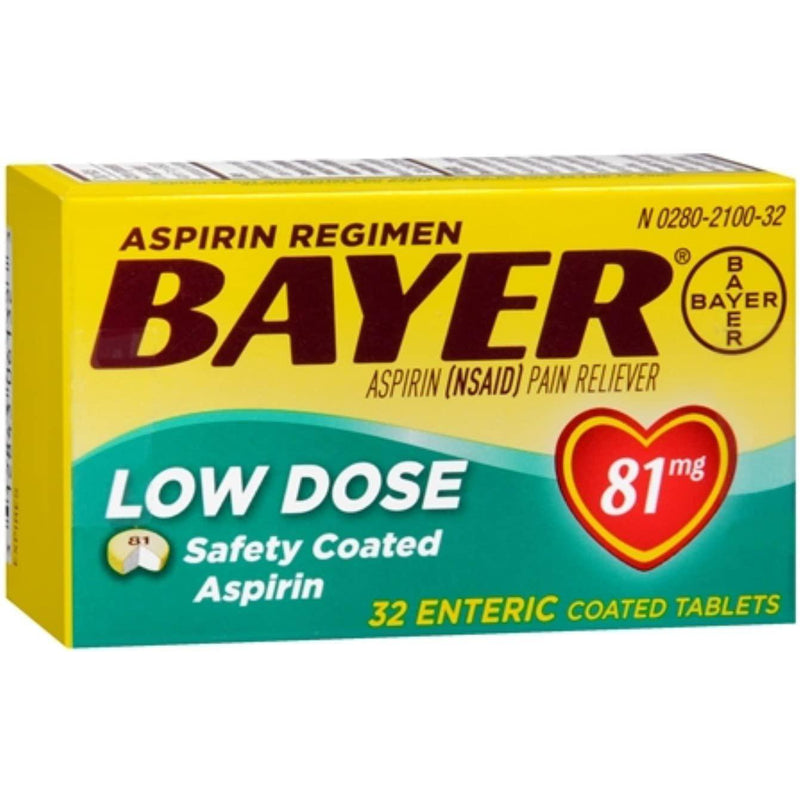 Bayer 81mg Aspirin Enteric Coated Tablets, 32 Count