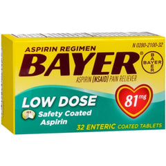 Bayer 81mg Aspirin Enteric Coated Tablets, 32 Count