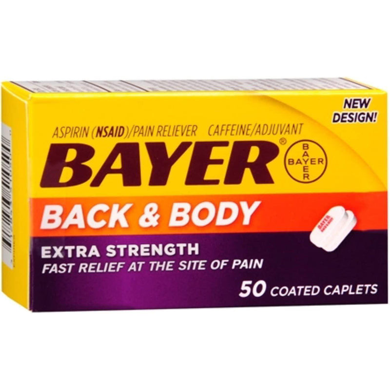 Bayer Back & Body Aspirin 500mg Coated Tablets, Pain Reliever with 32.5mg Caffeine, 50 Count