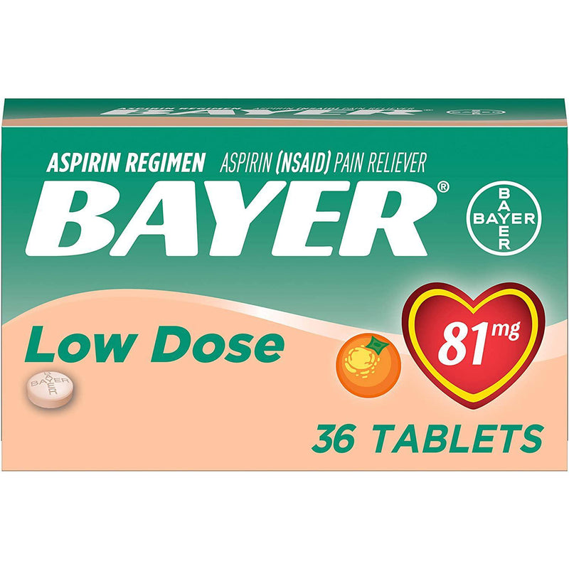 Bayer 81mg Aspirin Chewable Tablets, Orange Flavored, 36 Count
