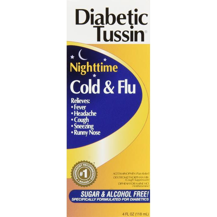 Diabetic Tussin Nighttime Cold and Flu Relief, 4 fl oz. Improved Berry Flavor - Sugar & Alcohol Free