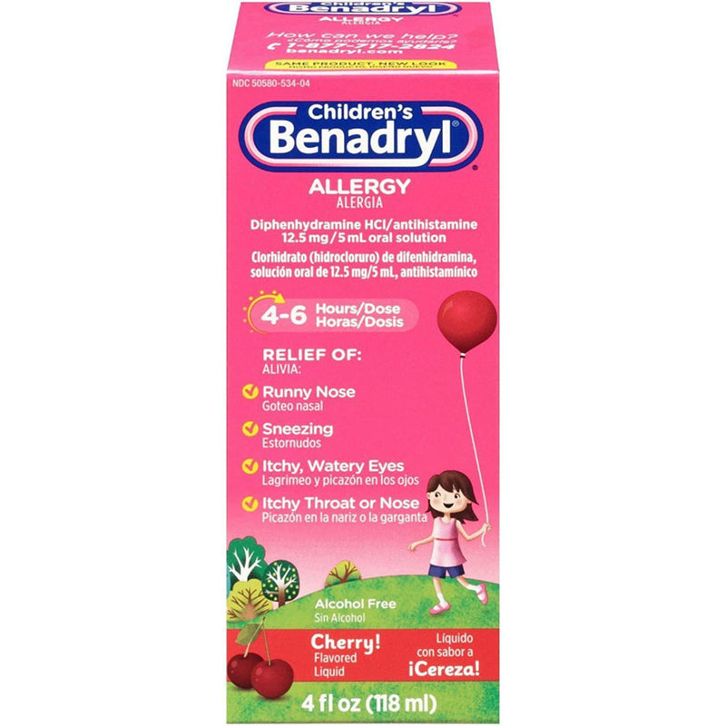 Benadryl Allergy Liquid Cherry 4 oz in one Bottle