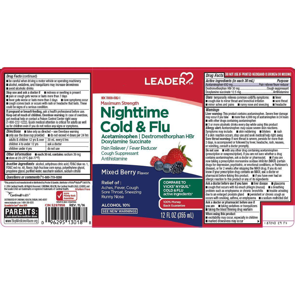 Leader Nighttimee Cold & Flu Relief, 355 mL, Berry Flavor
