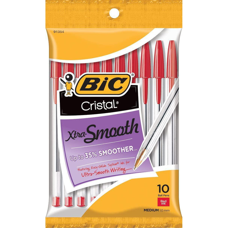 BIC Cristal Xtra Smooth Ballpoint Pen, Red Ink, 10 Count