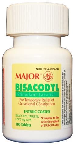 Major Bisacodyl Tabs 5mg- 100 Count Stimulant Laxative, enteric coated Tablets*