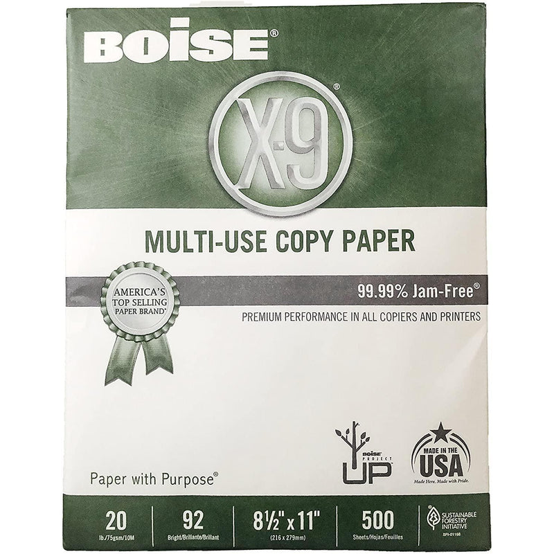 Boise X-9 Multipurpose Paper, 92 Bright, 8 1/2" x 11" Letter Size, 20 lb, 500 Sheets Ream