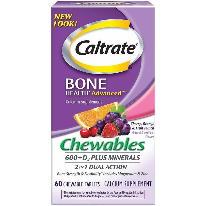 Caltrate 600+D3 Plus Minerals Calcium & Vitamin D3 Chewable Supplement, 60 chewable tablets