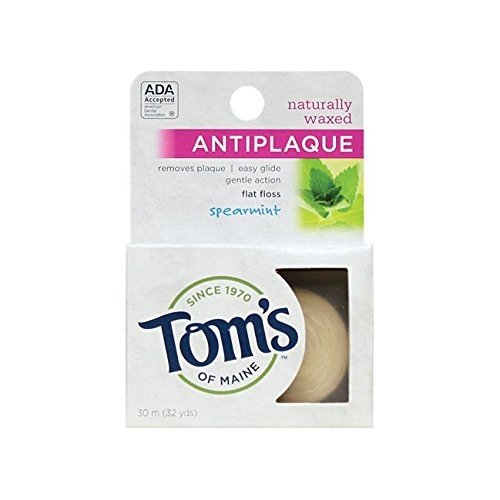 Tom's of Maine Antiplaque Naturally Waxed Flat Floss, Spearmint Flavor, 32 yd