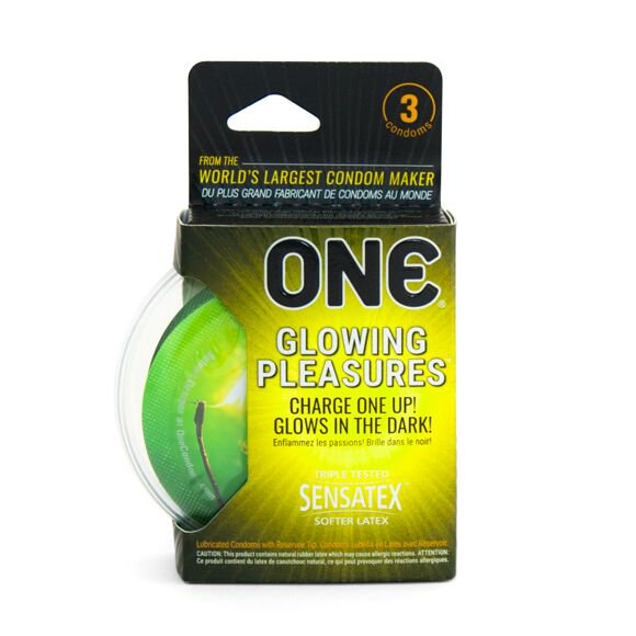 One Condoms Glowing Pleasures - Glow in the Dark Latex Condoms, 3 ct