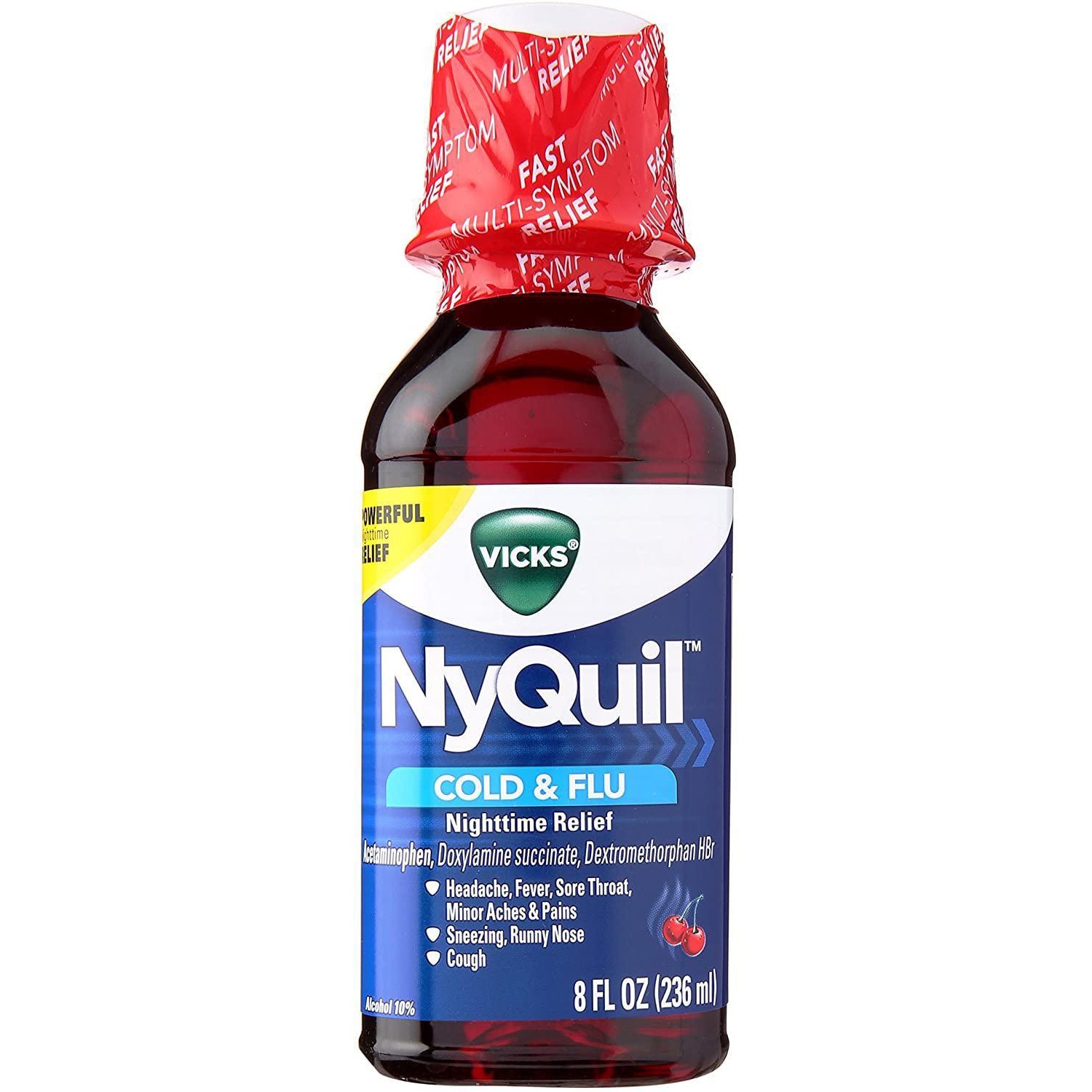 Vicks NyQuil, Nighttime Cold & Flu Symptom Relief, Cherry Flavor, 8 fl