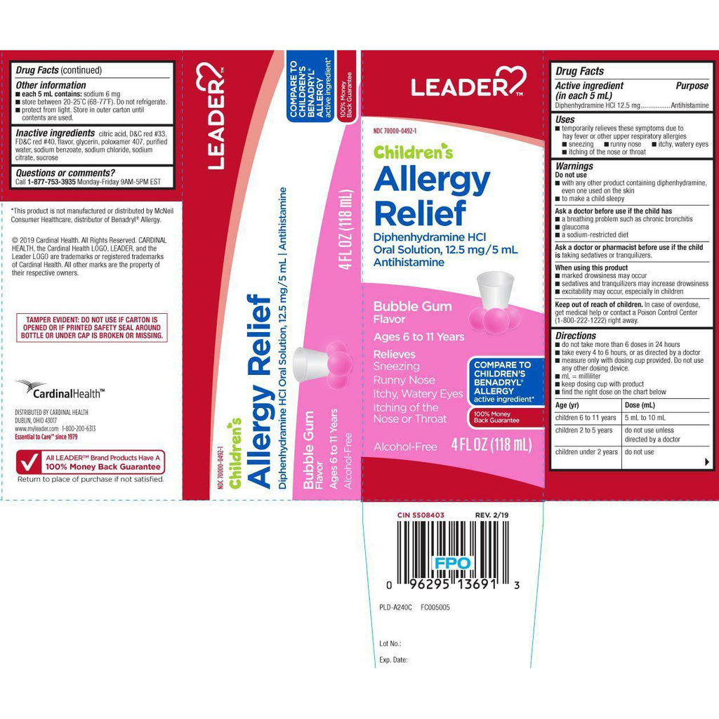 Leader Children's Allergy Relief, Bubble Gum Flavor, 4 fl oz