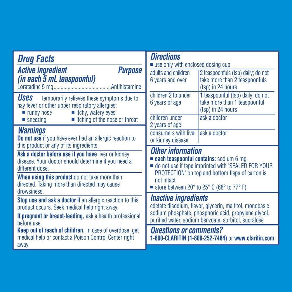Children's Claritin 24 Hour NonDrowsy Allergy Grape Oral Solution 5 m Silver Rod Pharmacy