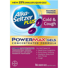 Alka-Seltzer Plus Maximum Strength Powermax Liquid Gels, Cold & Cough, 16 GELS IN ONE BOX