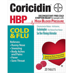 Coricidin HBP Cold & Flu Tablets, 20 Tablets (with 325 mg of Acetaminophen)