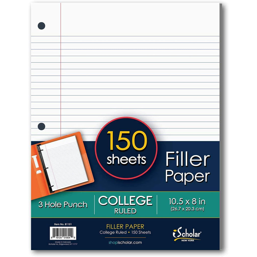 iScholar College Ruled Filler Paper, White, 10 x 8.5-Inches, 150 Sheets